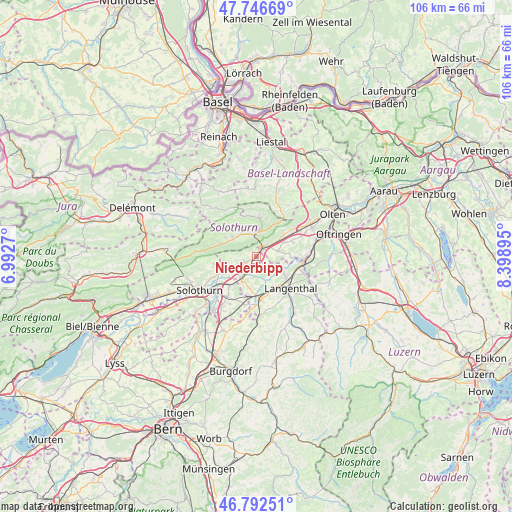 Niederbipp on map