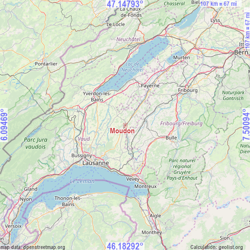 Moudon on map