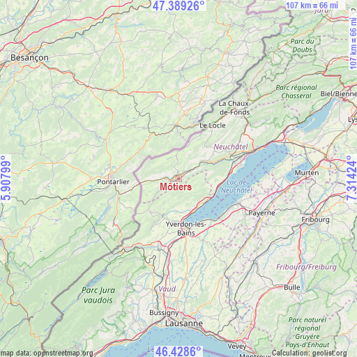 Môtiers on map