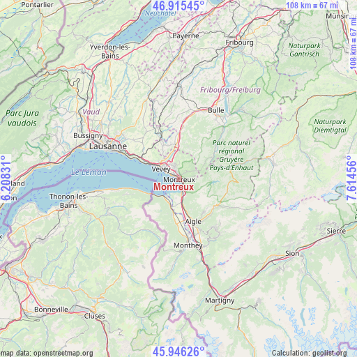 Montreux on map