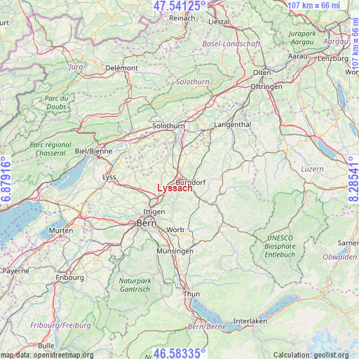 Lyssach on map