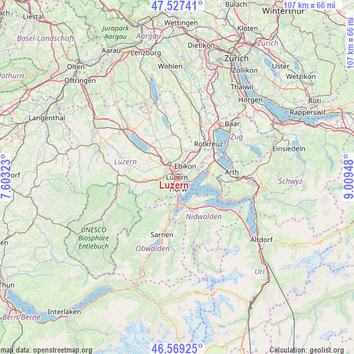 Luzern on map