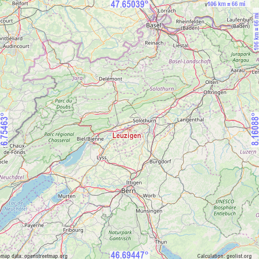 Leuzigen on map