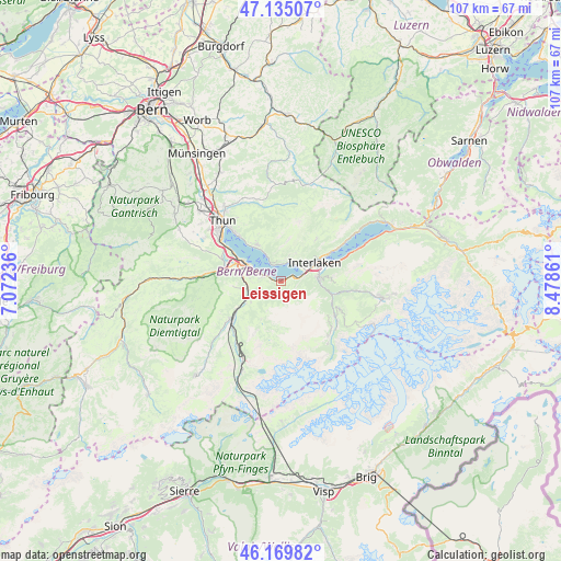 Leissigen on map