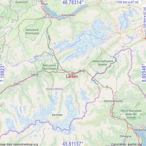 Lalden on map