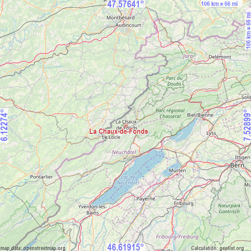 La Chaux-de-Fonds on map