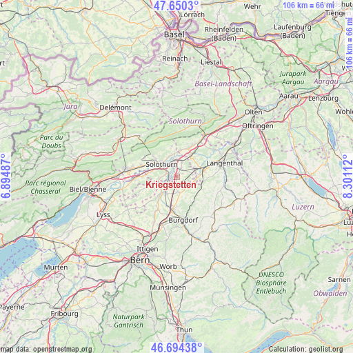 Kriegstetten on map