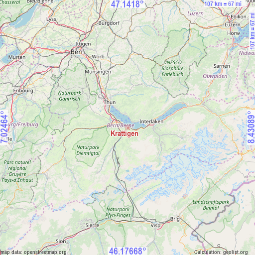 Krattigen on map