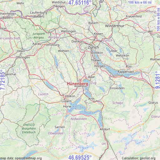 Hünenberg on map