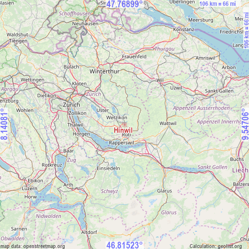 Hinwil on map