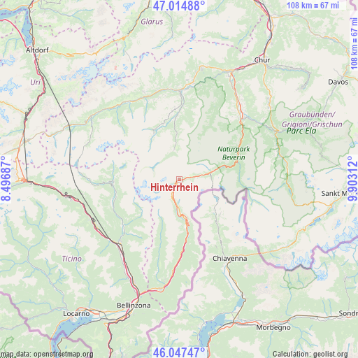 Hinterrhein on map