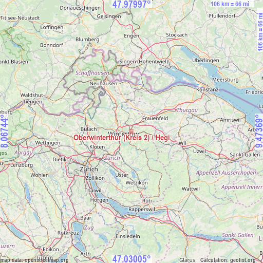 Oberwinterthur (Kreis 2) / Hegi on map