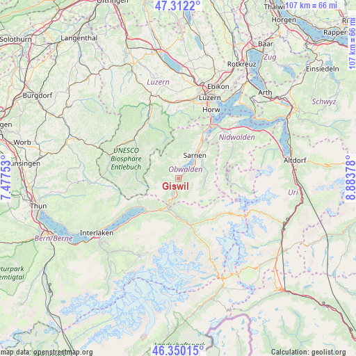 Giswil on map