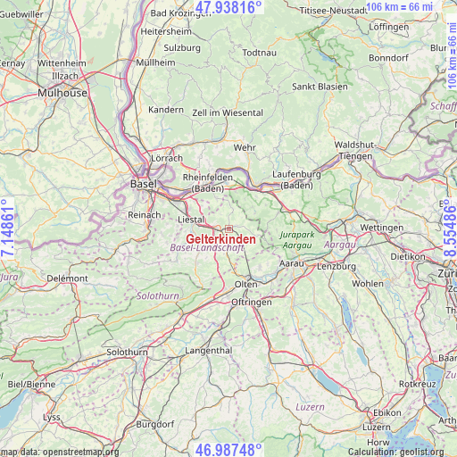 Gelterkinden on map