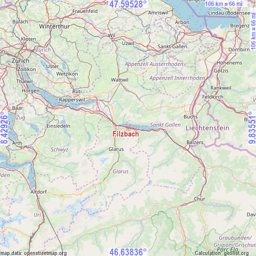 Filzbach on map