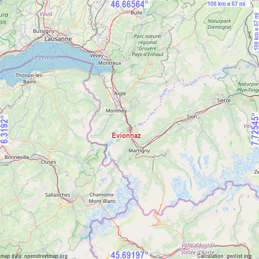 Evionnaz on map