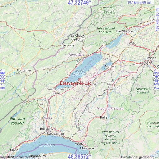 Estavayer-le-Lac on map