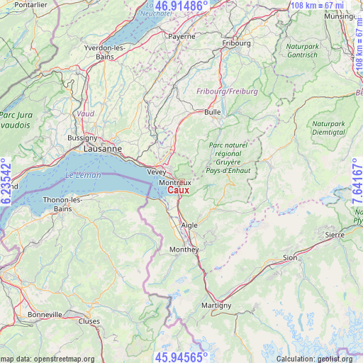Caux on map