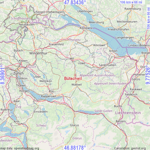Bütschwil on map