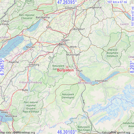 Burgistein on map