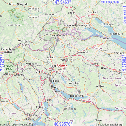 Brütten on map