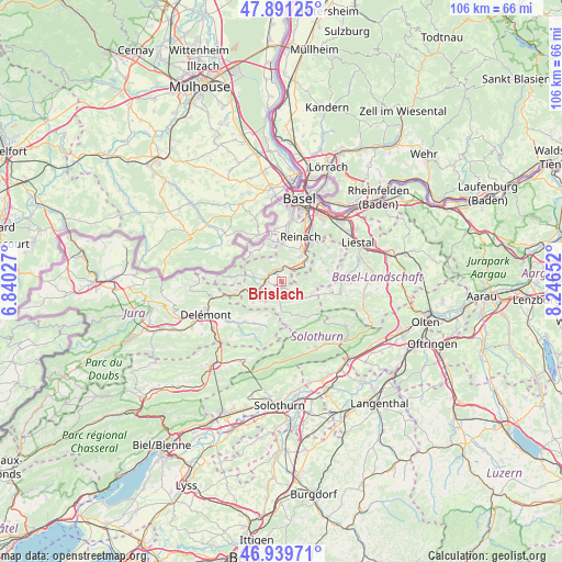 Brislach on map