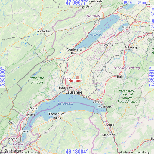 Bottens on map
