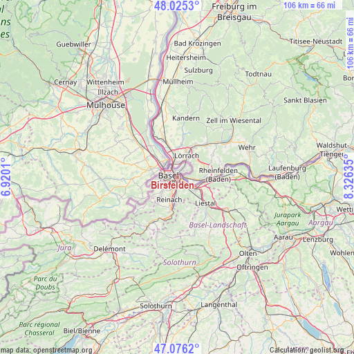 Birsfelden on map