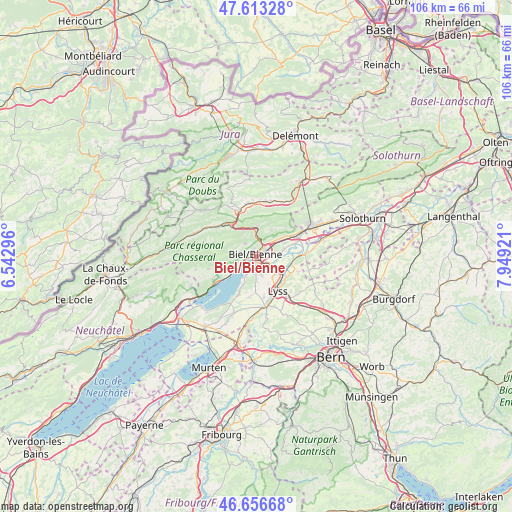 Biel/Bienne on map