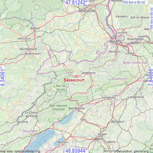 Bassecourt on map