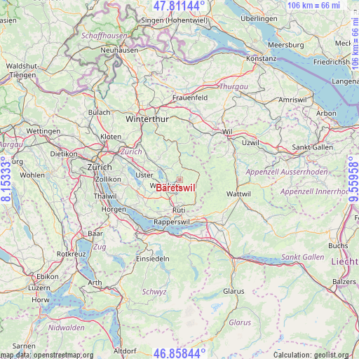 Bäretswil on map