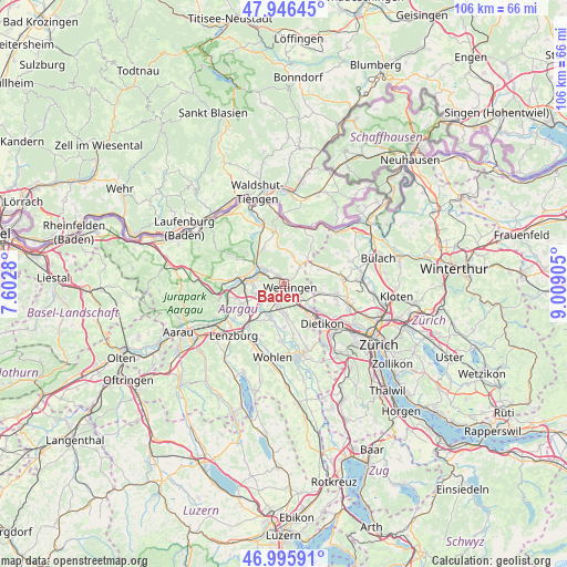 Baden on map