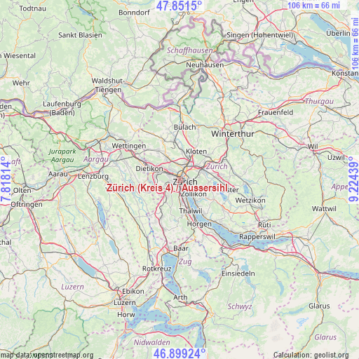 Zürich (Kreis 4) / Aussersihl on map