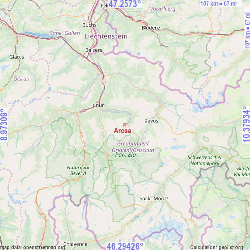 Arosa on map