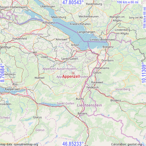 Appenzell on map