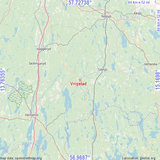 Vrigstad on map