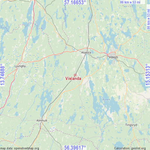 Vislanda on map