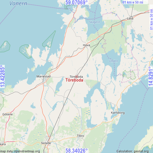 Töreboda on map