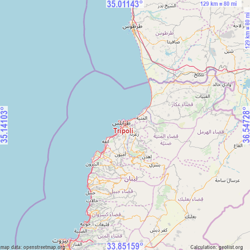 Tripoli on map