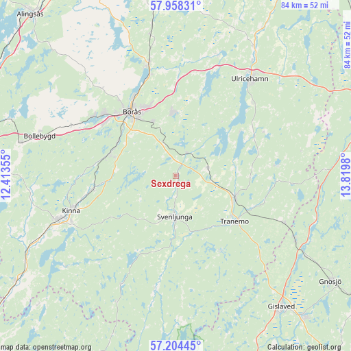Sexdrega on map