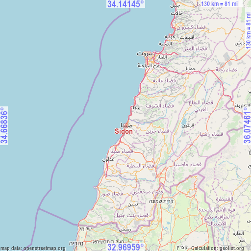 Sidon on map