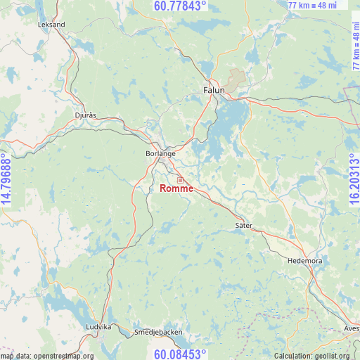 Romme on map