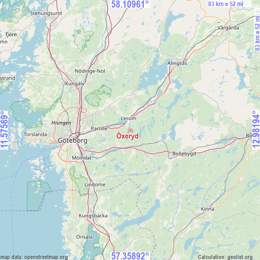 Öxeryd on map