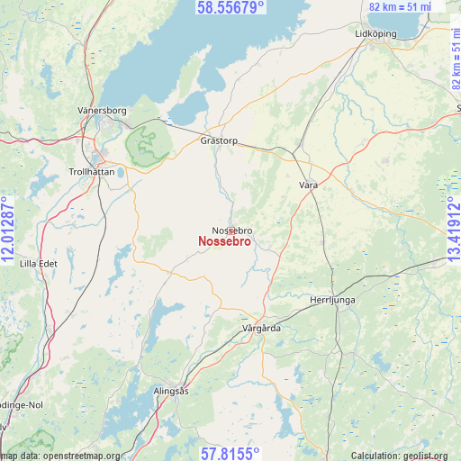 Nossebro on map