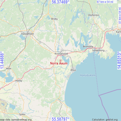 Norra Åsum on map