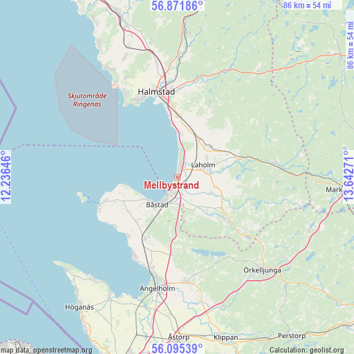 Mellbystrand on map