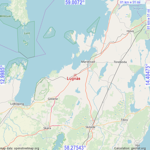 Lugnås on map