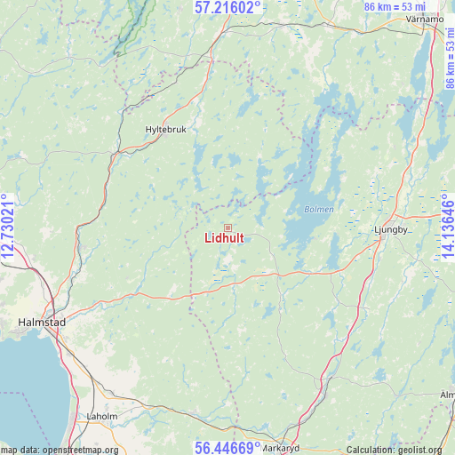 Lidhult on map