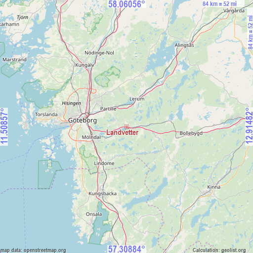 Landvetter on map