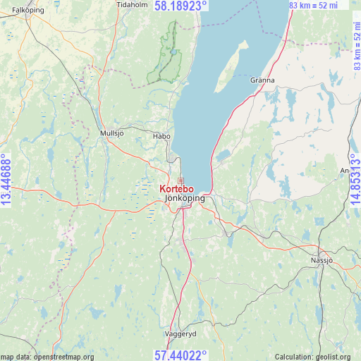 Kortebo on map
